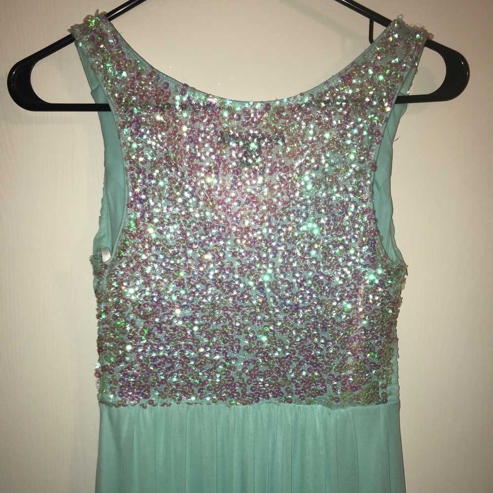 Mint Blue V-Neck Sequin Prom Dress